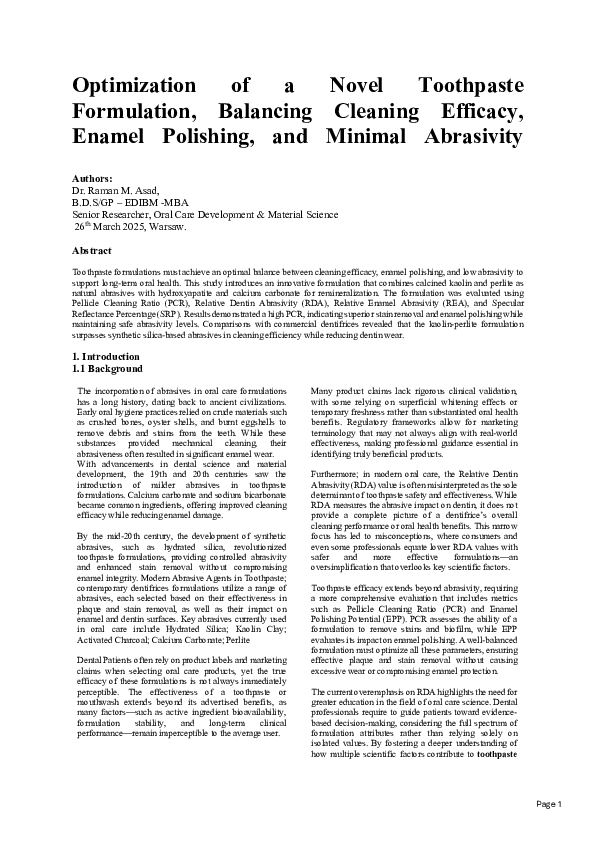 (PDF) Optimization of a Novel Toothpaste Formulation, Balancing ...