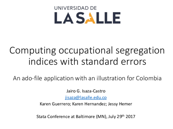 First page of “Computing occupational segregation indices with standard errors: an ado file application with an illustration for Colombia”
