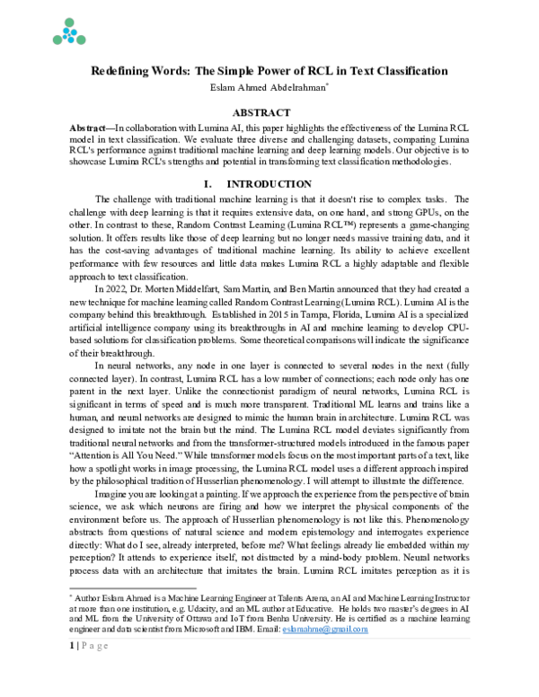 (PDF) Redefining Words: The Simple Power of RCL in Text Classification