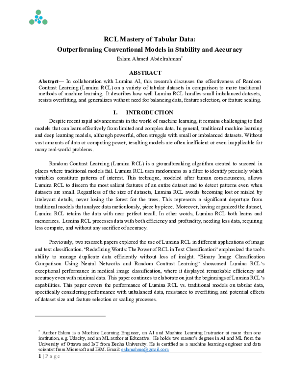 (PDF) RCL Mastery of Tabular Data: Outperforming Conventional Models in ...