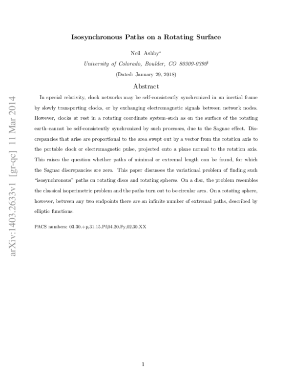 (PDF) Isosynchronous Paths on a Rotating Surface