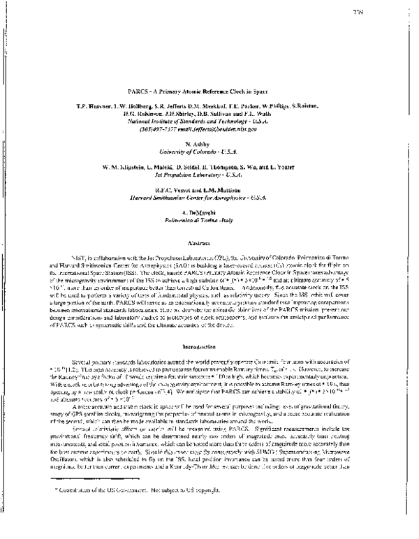 First page of “PARCS: a Primary Atomic Reference Clock in Space”