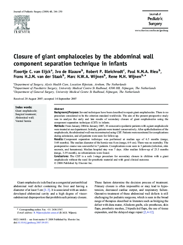 (PDF) Closure of giant omphaloceles by the abdominal wall component ...