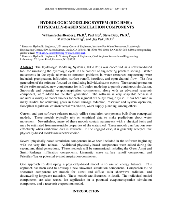 First page of “Hydrologic Modeling System (Hec-HMS): Physically-Based Simulation Components”