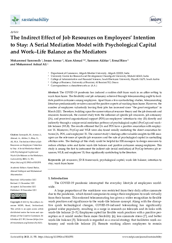 (PDF) The Indirect Effect of Job Resources on Employees’ Intention to ...