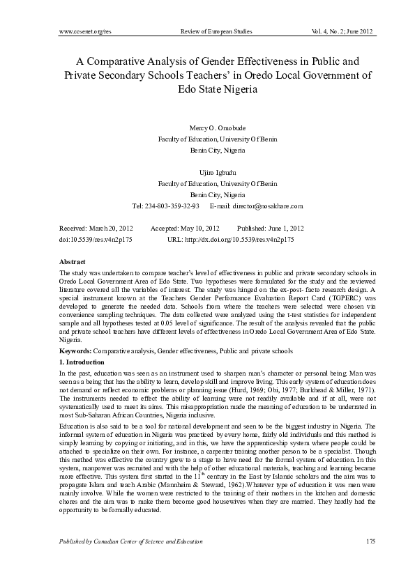 (PDF) A Comparative Analysis of Gender Effectiveness in Public and ...