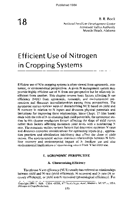 (PDF) Nitrogen in Crop Production 1984 Hauck Efficient Use of Nitrogen ...
