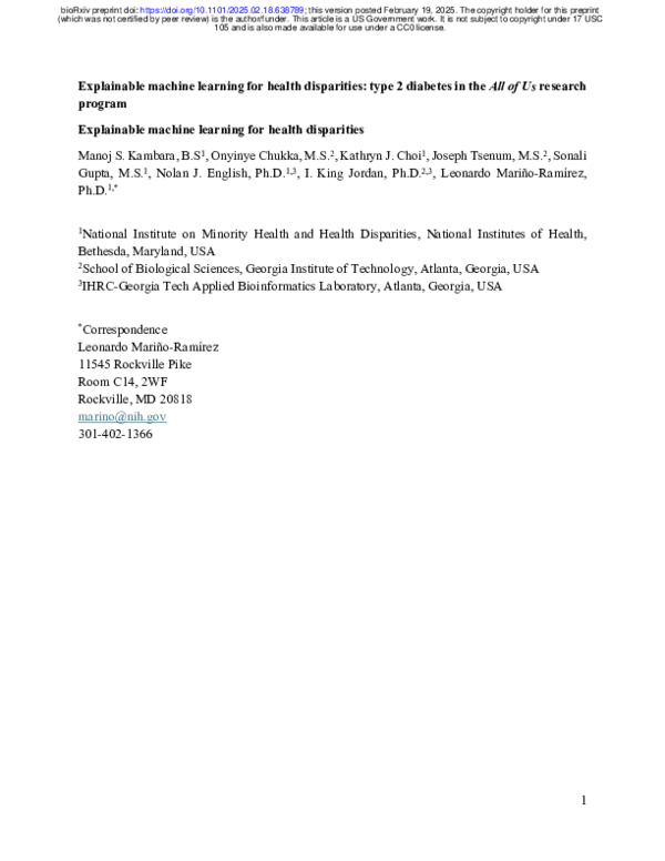 (PDF) Explainable machine learning for health disparities: type 2 ...