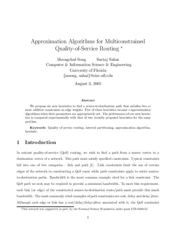 (PDF) Approximation algorithms for multiconstrained quality-of-service ...