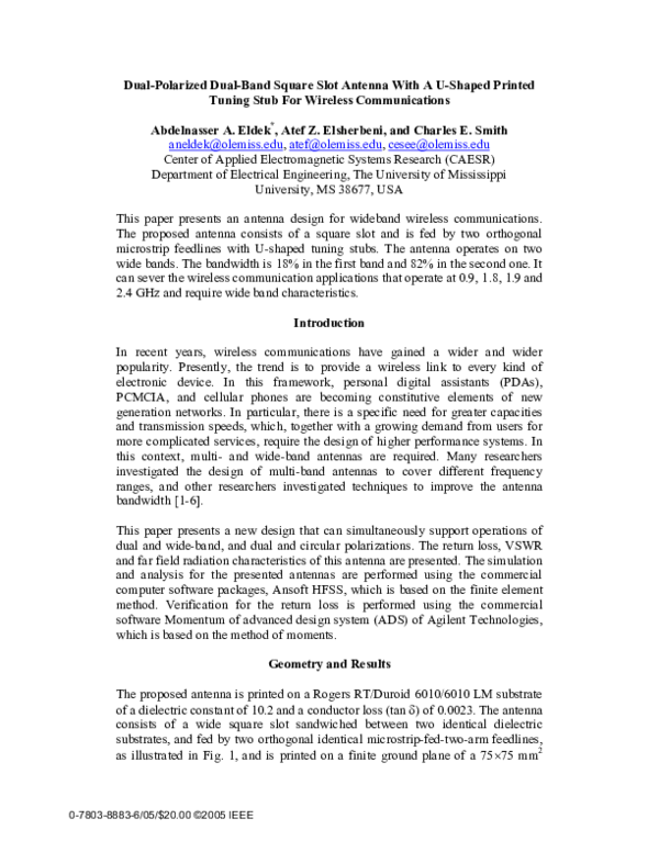 (PDF) Dual-polarized dual-band square slot antenna with a U-shaped ...