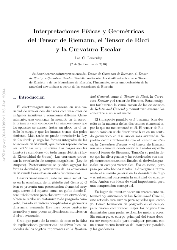 (PDF) Interpretaciones Físicas y Geométricas del Tensor de Riemann, el ...