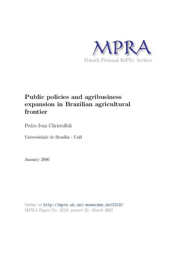 First page of “Public policies and agribusiness expansion in Brazilian agricultural frontier”