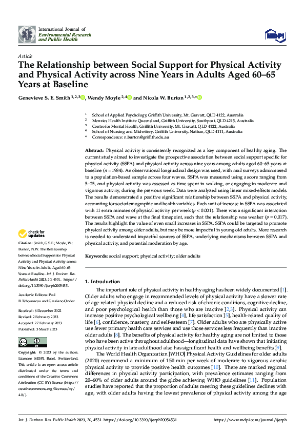 (PDF) The Relationship between Social Support for Physical Activity and ...