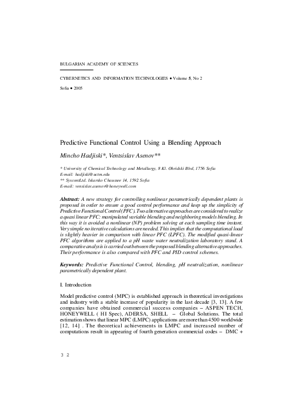 First page of “Predictive Functional Control Using a Blending Approach”
