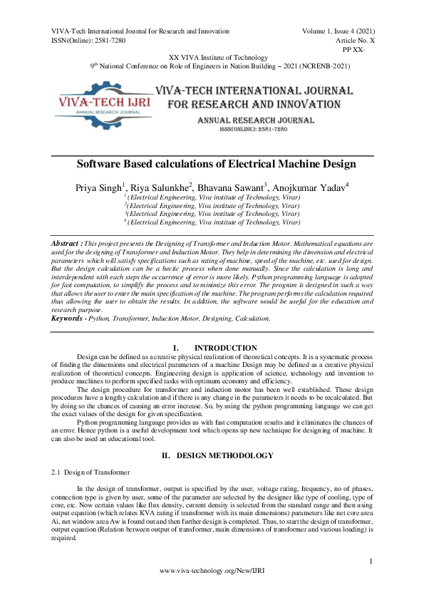 (PDF) Software Based calculations of Electrical Machine Design