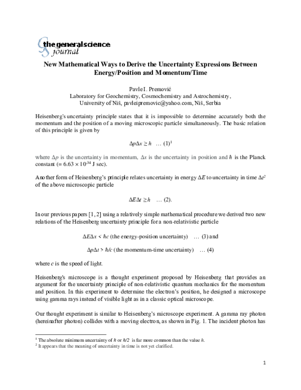 (PDF) New Mathematical Ways to Derive the Uncertainty Expressions ...