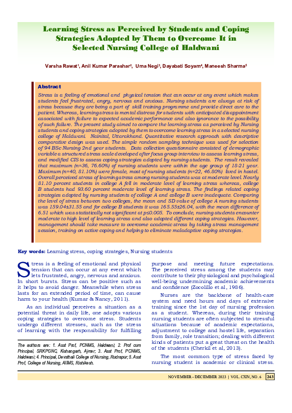 (PDF) Learning Stress as Perceived by Students and Coping Strategies ...