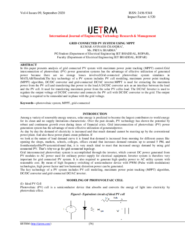 (PDF) Grid Connected PV System Using MPPT