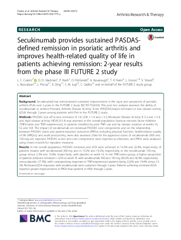 (PDF) Secukinumab provides sustained PASDAS-defined remission in ...
