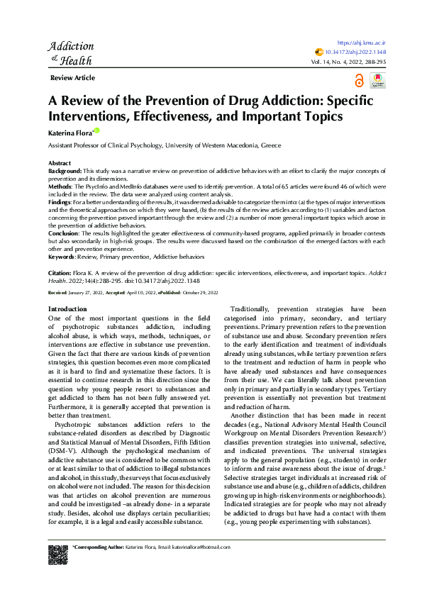(PDF) A Review of the Prevention of Drug Addiction: Specific ...