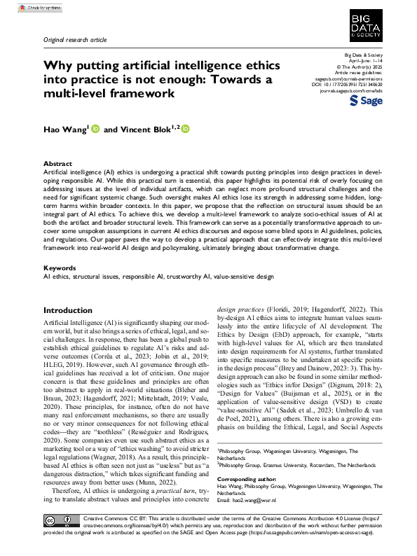 (PDF) Why putting artificial intelligence ethics into practice is not ...