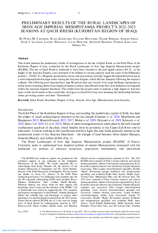 (PDF) PRELIMINARY RESULTS OF THE RURAL LANDSCAPES OF IRON AGE IMPERIAL ...