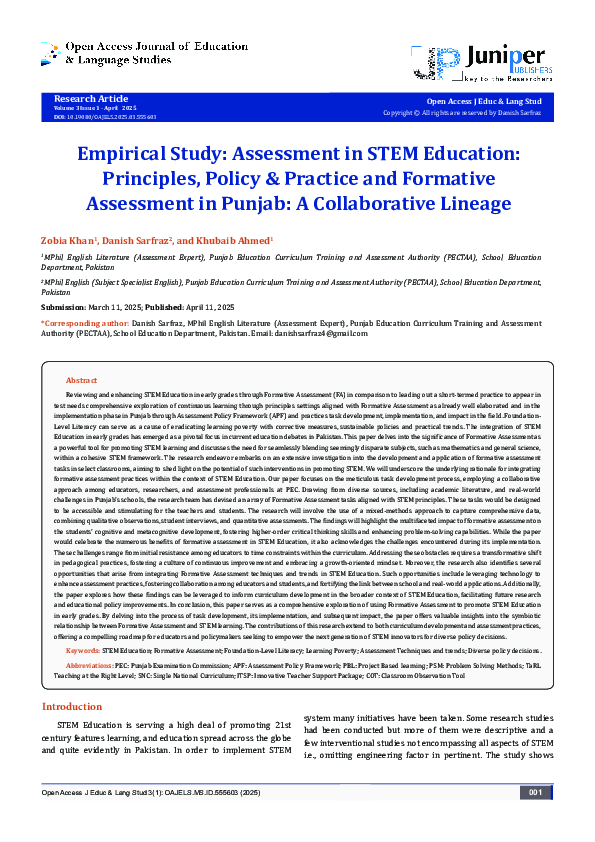 (PDF) Empirical Study: Assessment in STEM Education: Principles, Policy ...