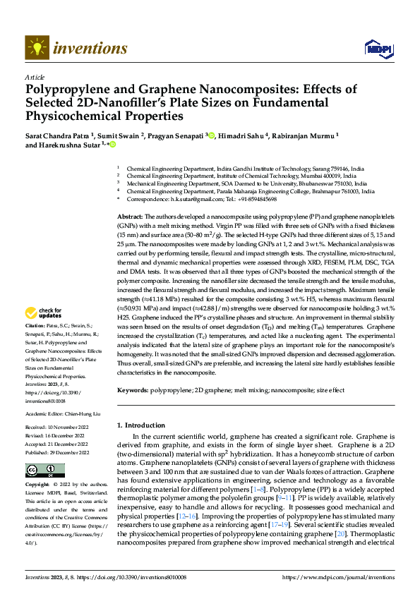 (PDF) Polypropylene and Graphene Nanocomposites: Effects of Selected 2D ...