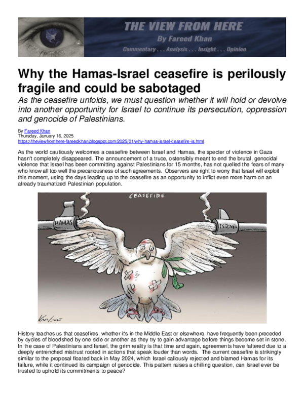 (PDF) Why the Hamas-Israel ceasefire is perilously fragile and could be ...