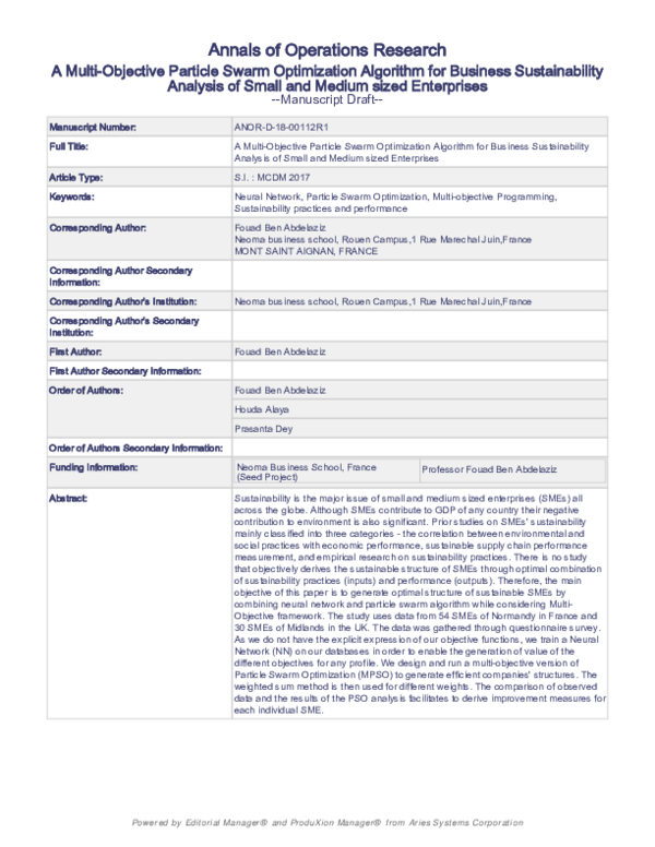 (PDF) A multi-objective particle swarm optimization algorithm for ...
