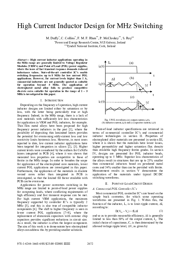 (PDF) High current inductor design for MHz switching