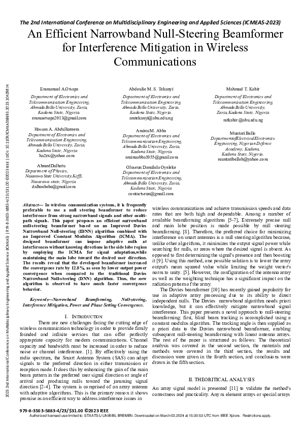(PDF) An Efficient Narrowband Null-Steering Beamformer for Interference ...