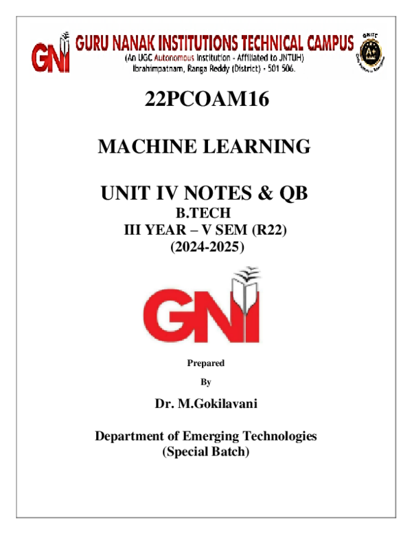 (PDF) 22PCOAM16 ML Unit IV Full notes & QB
