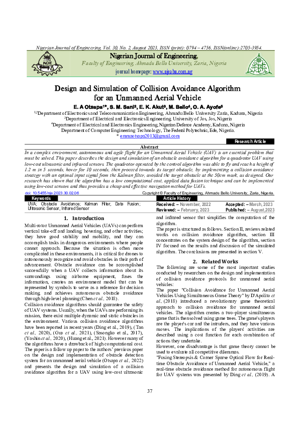 (PDF) Design and Simulation of Collision Avoidance Algorithm for an ...