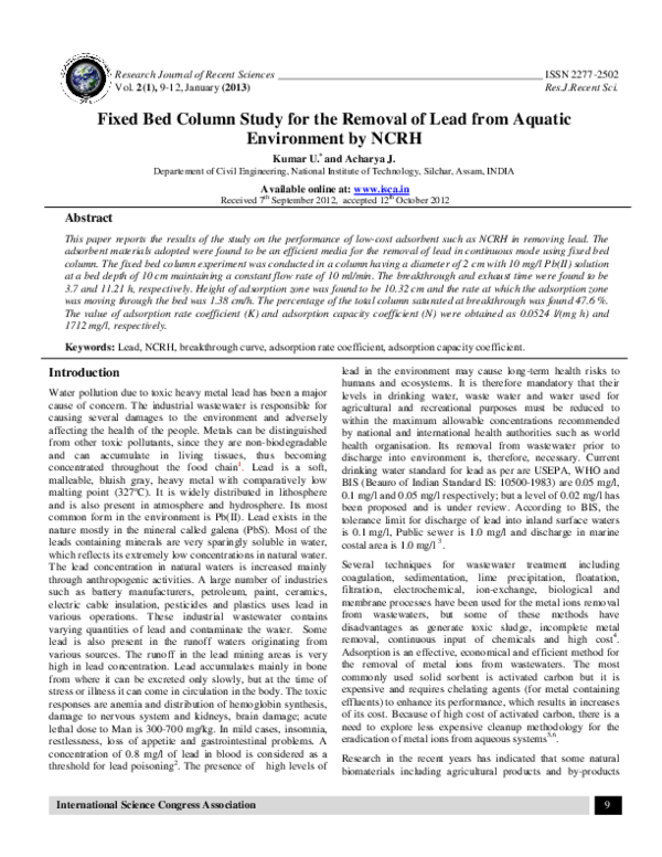 (PDF) Fixed Bed Column Study for the Removal of Copper from Aquatic ...