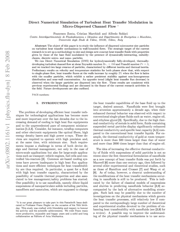 (PDF) Direct numerical simulation of turbulent heat transfer modulation ...