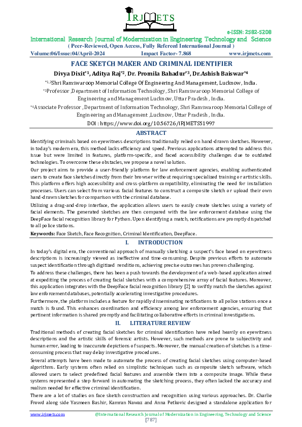 (PDF) Face Sketch Maker And Criminal Identifier