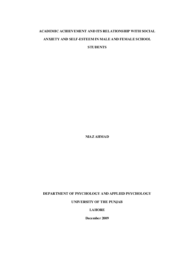 (PDF) Academic Achievement and Its Relationship with Social Anxiety and ...