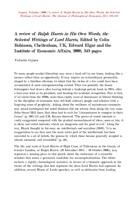 (PDF) A review of Ralph Harris in His Own Words, the Selected Writings ...