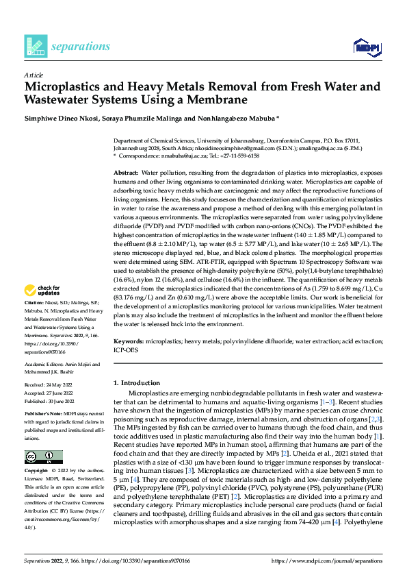 (PDF) Microplastics and Heavy Metals Removal from Fresh Water and ...