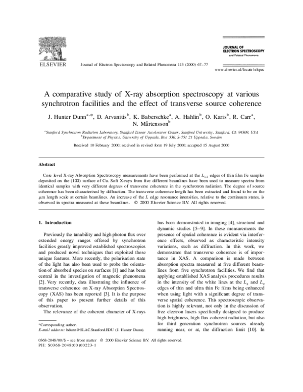 (PDF) A comparative study of X-ray absorption spectroscopy at various ...