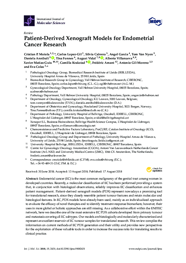 (PDF) Patient-Derived Xenograft Models for Endometrial Cancer Research