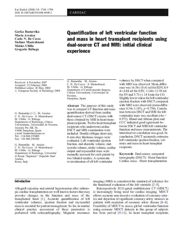 (PDF) Quantification of left ventricular function and mass in heart ...