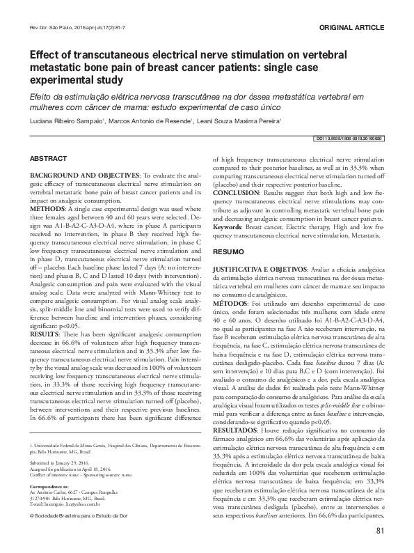 (PDF) Effect of transcutaneous electrical nerve stimulation on ...
