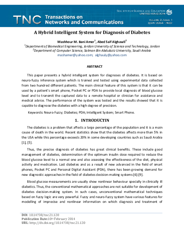(PDF) A Hybrid Intelligent System for Diagnosis of Diabetes