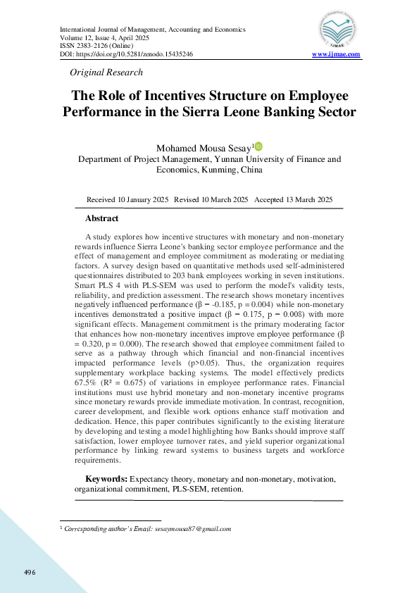 (PDF) The Role of Incentives Structure on Employee Performance in the ...