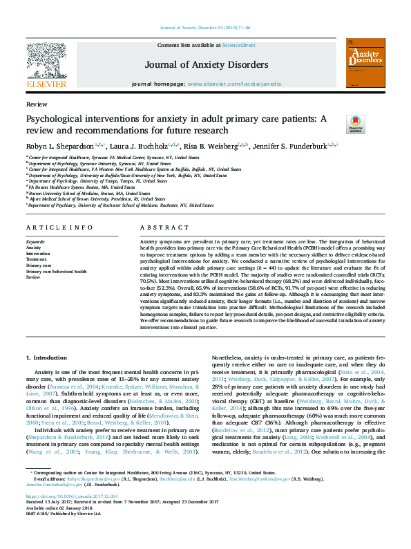 (PDF) Psychological interventions for anxiety in adult primary care ...