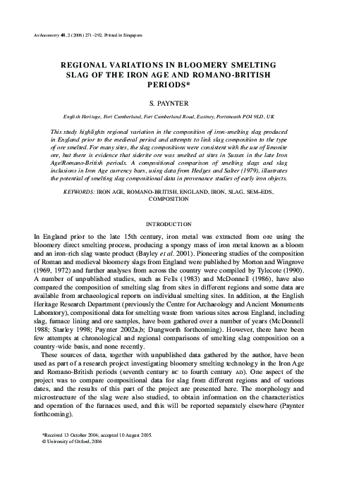 (PDF) Regional Variations in Bloomery Smelting Slag of the Iron Age and ...
