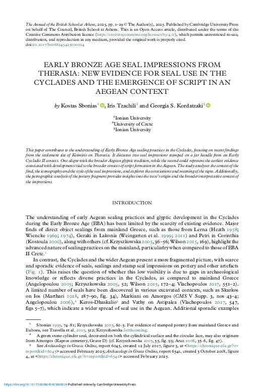 (PDF) EARLY BRONZE AGE SEAL IMPRESSIONS FROM THERASIA: NEW EVIDENCE FOR ...