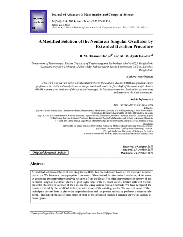 (PDF) A Modified Solution of the Nonlinear Singular Oscillator by ...